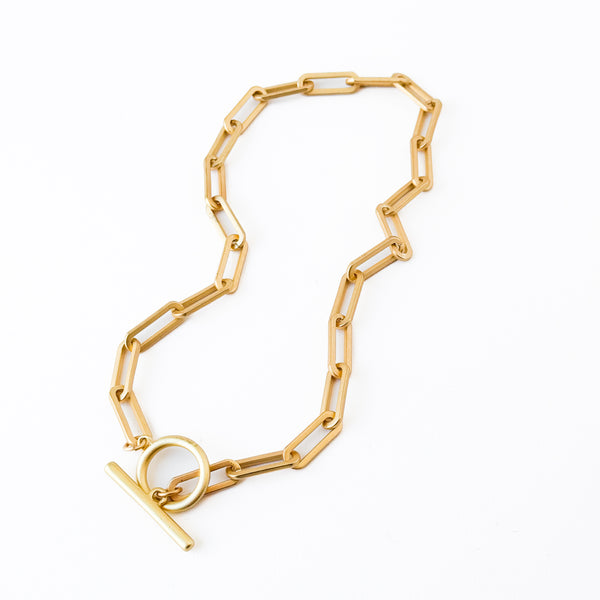 Paperclip  Gold Chain Necklace With Toggle
