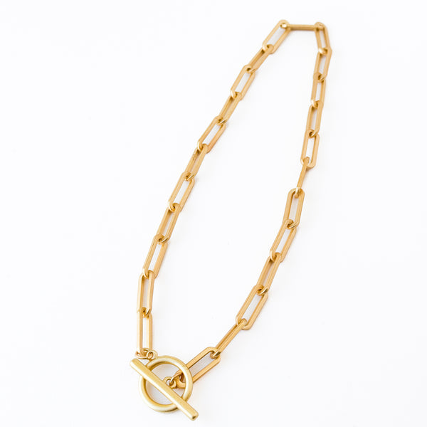 Paperclip  Gold Chain Necklace With Toggle
