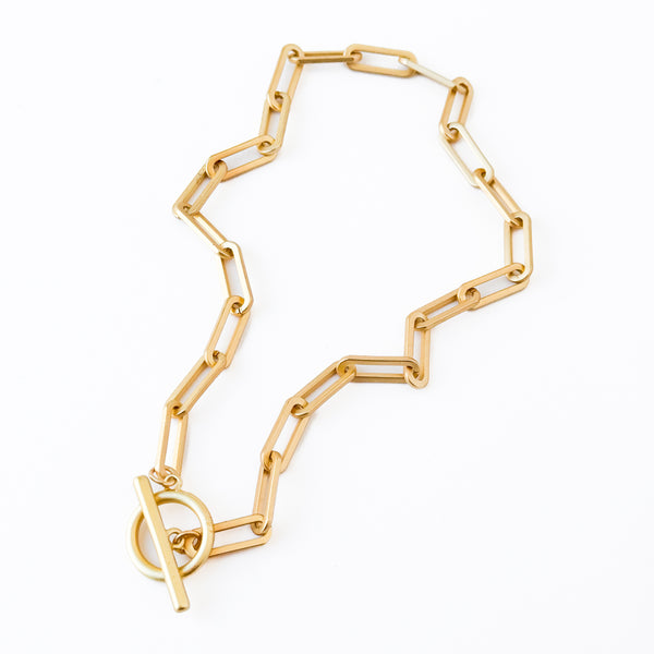 Paperclip  Gold Chain Necklace With Toggle