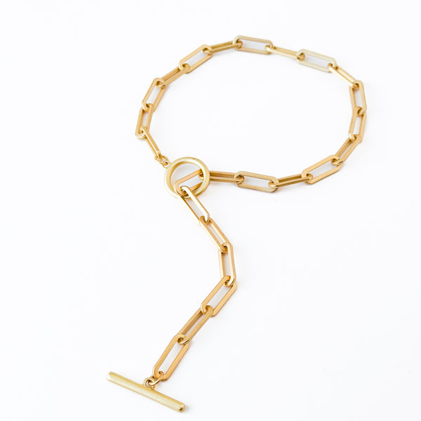 Paperclip  Gold Chain Necklace With Toggle