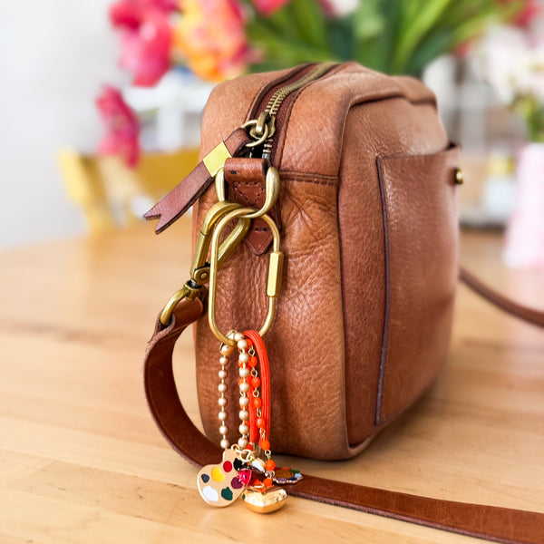 Rainbow Keychain Bag Charm With Orange Beads