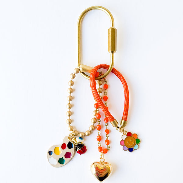 Rainbow Keychain Bag Charm With Orange Beads
