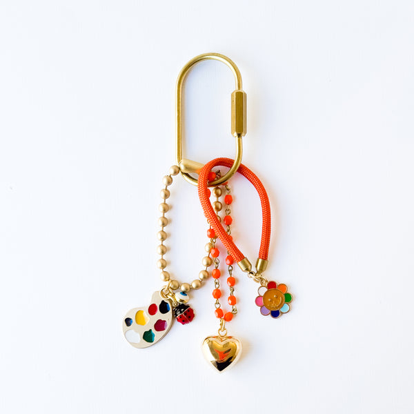 Rainbow Keychain Bag Charm With Orange Beads