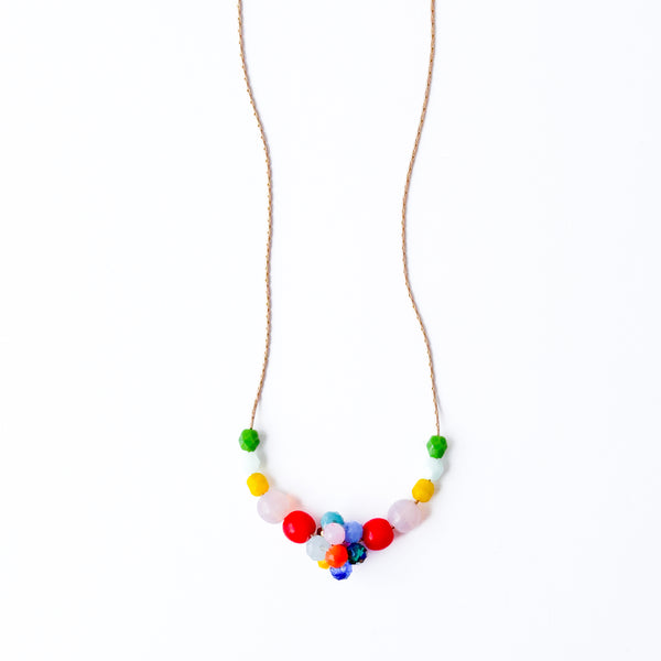 Colorful Crystal Beaded Necklace Gold Chain Spring Jewelry- Green