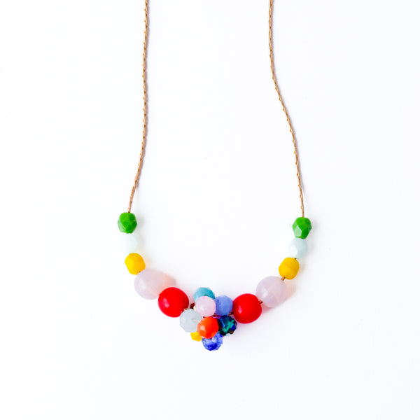 Colorful Crystal Beaded Necklace Gold Chain Spring Jewelry- Green