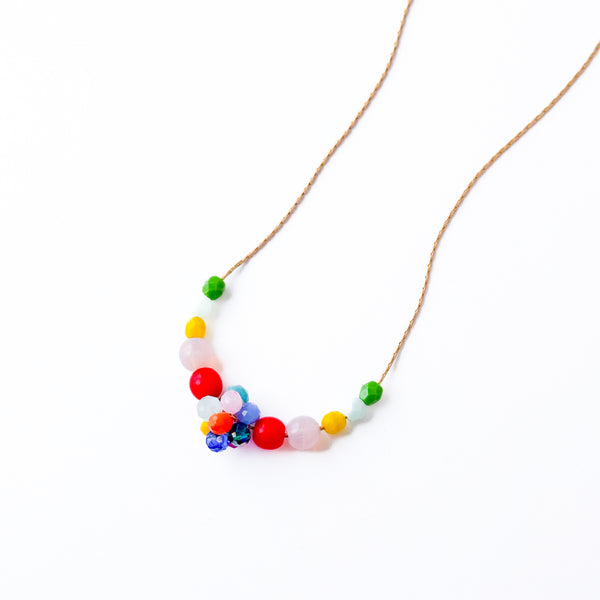 Colorful Crystal Beaded Necklace Gold Chain Spring Jewelry- Green