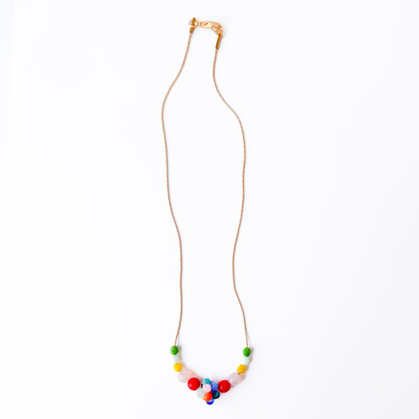 Colorful Crystal Beaded Necklace Gold Chain Spring Jewelry- Green