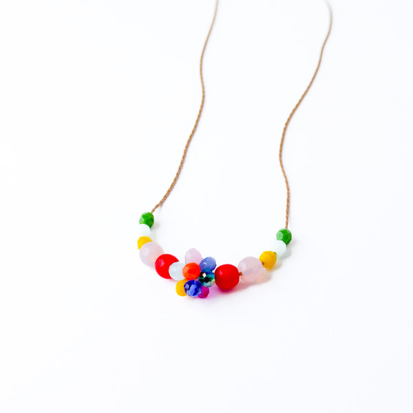Colorful Crystal Beaded Necklace Gold Chain Spring Jewelry- Green