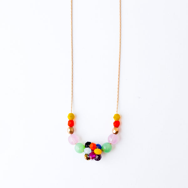 Colorful Crystal Beaded Necklace Gold Chain Spring Jewelry- Chartreuse