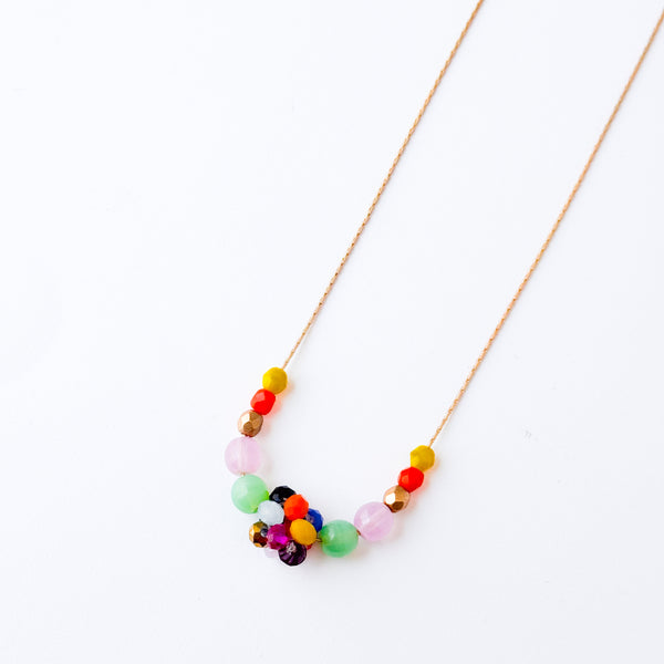 Colorful Crystal Beaded Necklace Gold Chain Spring Jewelry- Chartreuse