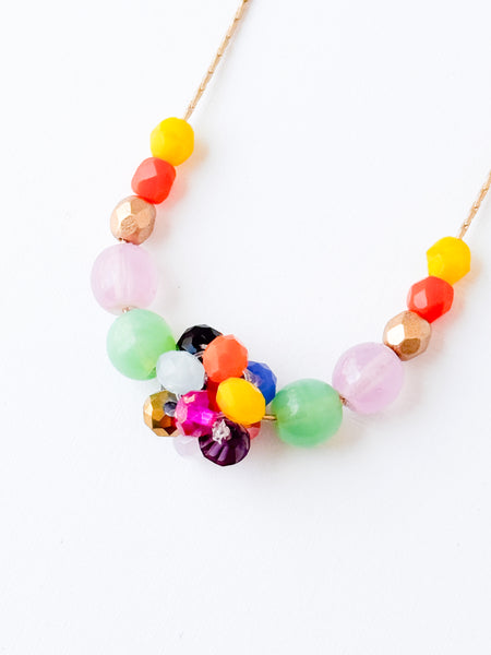 Colorful Crystal Beaded Necklace Gold Chain Spring Jewelry- Chartreuse