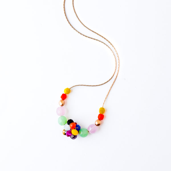 Colorful Crystal Beaded Necklace Gold Chain Spring Jewelry- Chartreuse