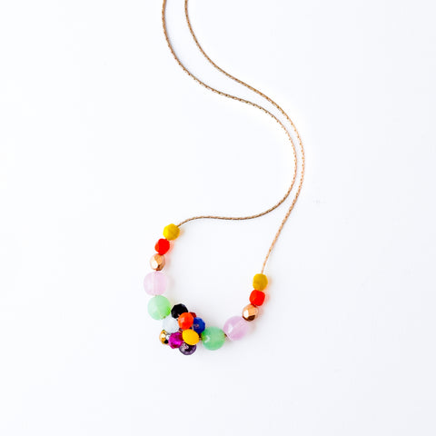 Colorful Crystal Beaded Necklace Gold Chain Spring Jewelry- Chartreuse