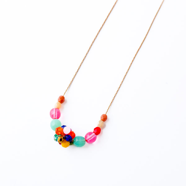 Colorful Crystal Beaded Necklace Gold Chain Spring Jewelry- Brown