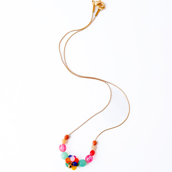 Colorful Crystal Beaded Necklace Gold Chain Spring Jewelry- Brown