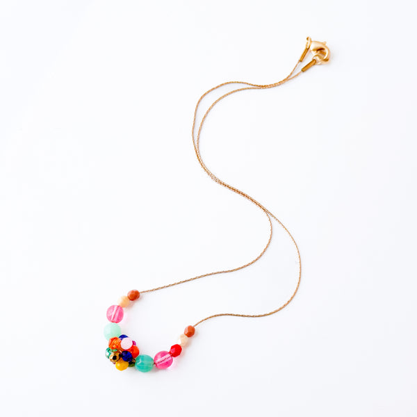 Colorful Crystal Beaded Necklace Gold Chain Spring Jewelry- Brown