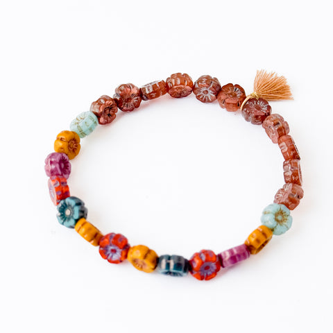 Colorful Floral Beaded Bracelet With Earthy Tones