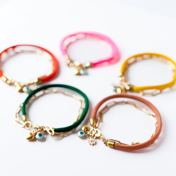 Paracord Paperclip Charm Bracelet with Evil Eye, Daisy, and  Heart Charms