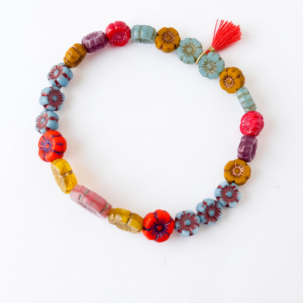 Colorful Whimsical Floral Beaded Bracelet