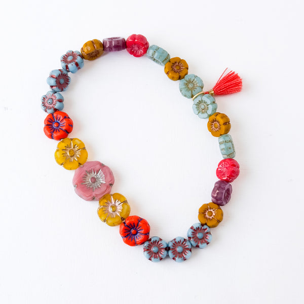 Colorful Whimsical Floral Beaded Bracelet