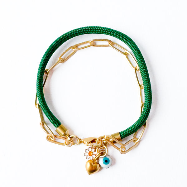 Paracord Paperclip Charm Bracelet with Evil Eye, Daisy, and  Heart Charms