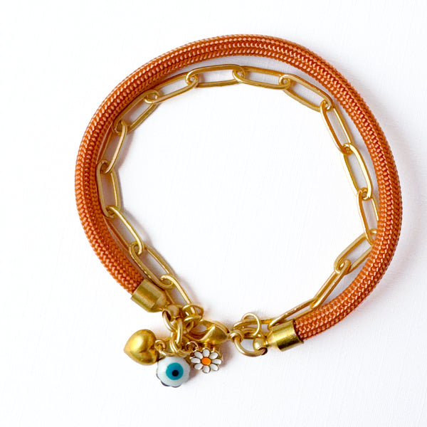 Paracord Paperclip Charm Bracelet with Evil Eye, Daisy, and  Heart Charms