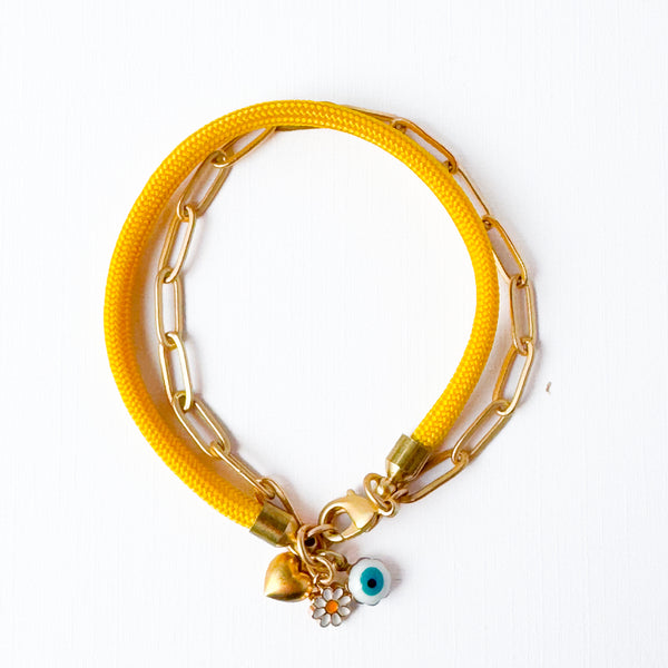 Paracord Paperclip Charm Bracelet with Evil Eye, Daisy, and  Heart Charms