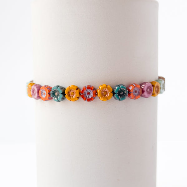 Colorful Floral Beaded Bracelet With Earthy Tones