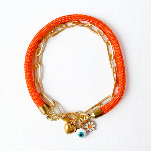 Paracord Paperclip Charm Bracelet with Evil Eye, Daisy, and  Heart Charms