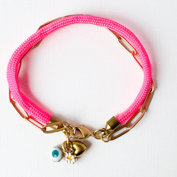 Paracord Paperclip Charm Bracelet with Evil Eye, Daisy, and  Heart Charms