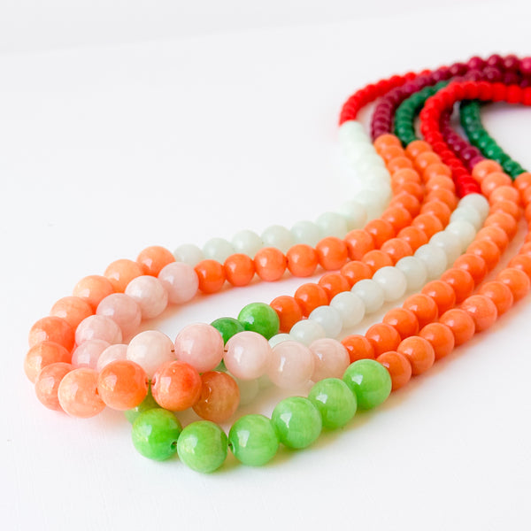 Long Beaded Statement Necklace Color Block