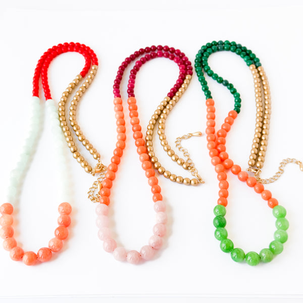Long Beaded Statement Necklace Color Block