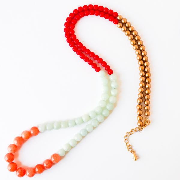 Long Beaded Statement Necklace Color Block