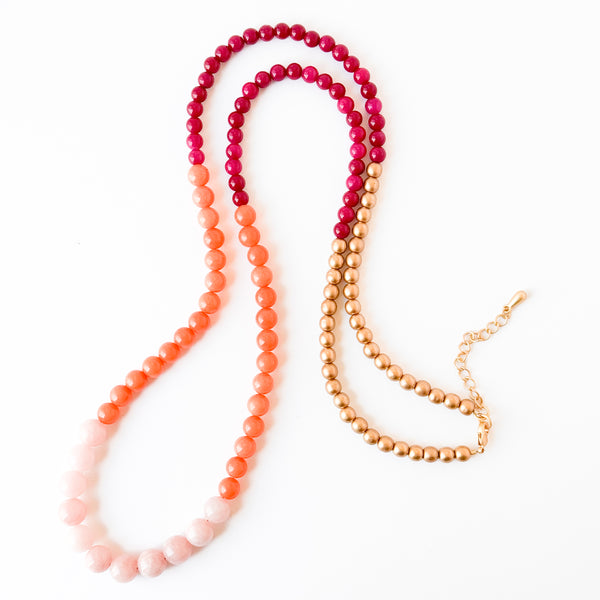 Long Beaded Statement Necklace Color Block