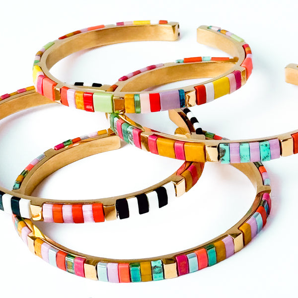 Colorful Tila Bead Adjustable Cuff Bracelet