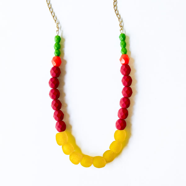 Multicolor Recycled African Glass And Mixed Bead Necklace