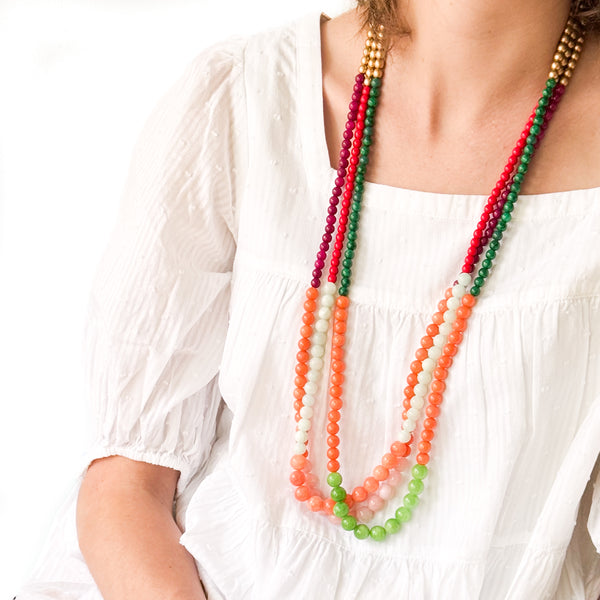 Very Long Beaded Statement Necklace Color Block
