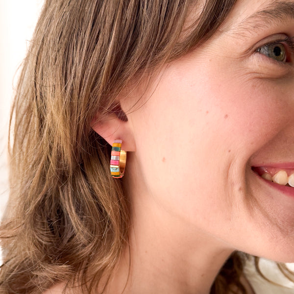 Small Gold-Plated Tila Bead Hoop Earrings