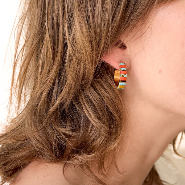 Small Gold-Plated Turquoise Tila Bead Hoop Earrings
