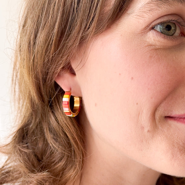 Small Handmade Gold Plated Colorful Tila Bead Hoop Earrings