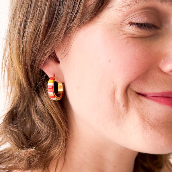Small Handmade Gold Plated Colorful Tila Bead Hoop Earrings