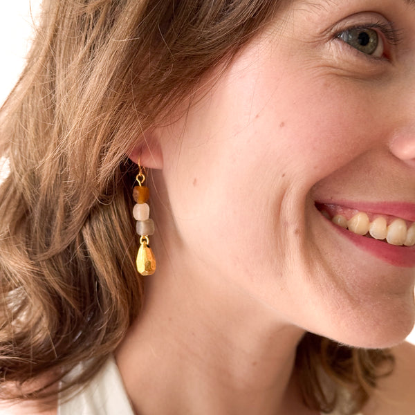 African Recycled Glass Gold Drop Earrings