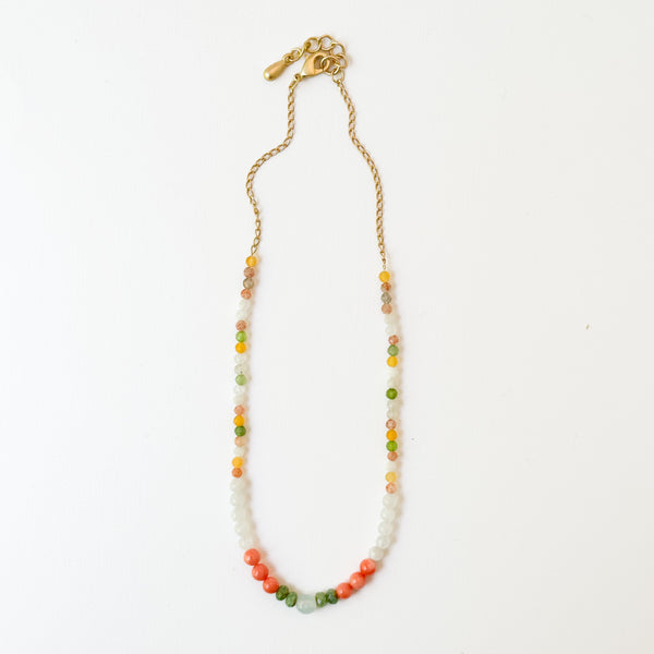 Dainty Coral Necklace with Aquamarine, Moonstone, And Corals