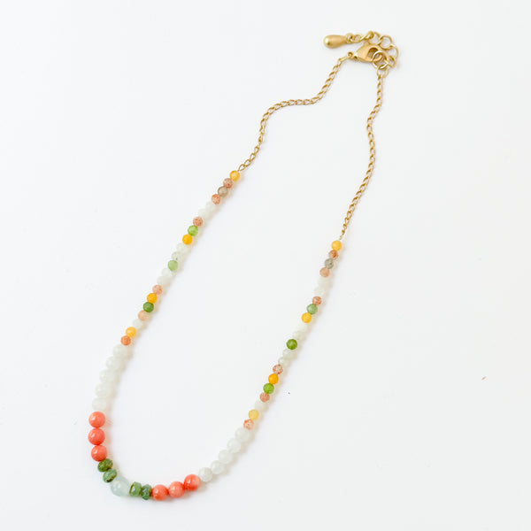 Dainty Coral Necklace with Aquamarine, Moonstone, And Corals