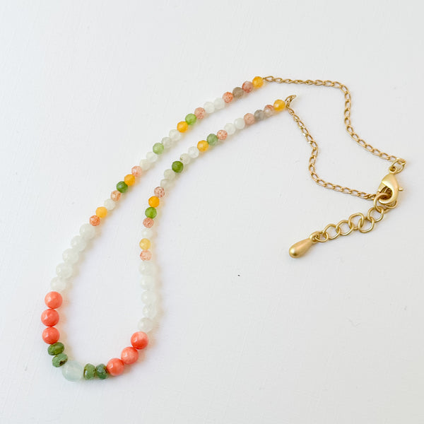Dainty Coral Necklace with Aquamarine, Moonstone, And Corals