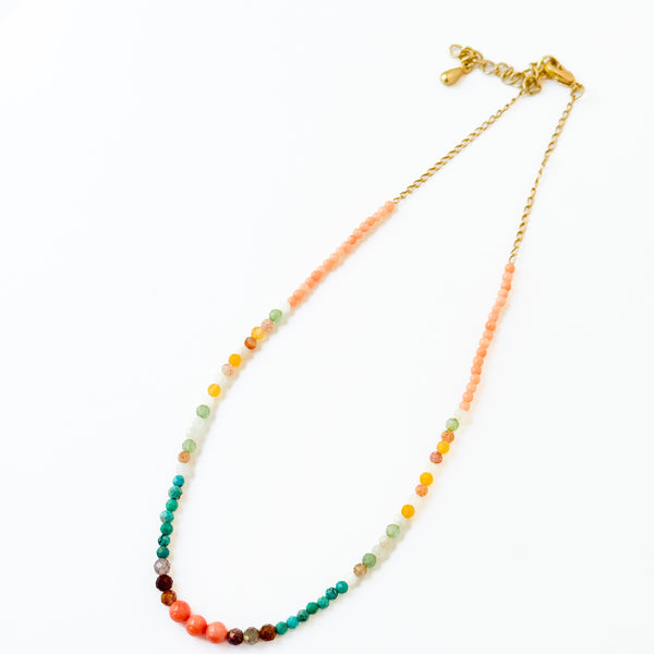 Dainty Coral and Turquoise Necklace with Agate and Jade