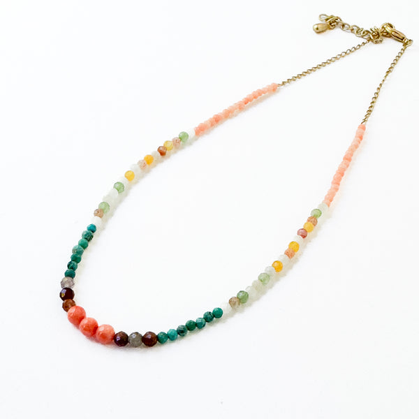 Dainty Coral and Turquoise Necklace with Agate and Jade
