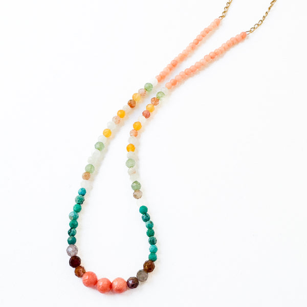 Dainty Coral and Turquoise Necklace with Agate and Jade