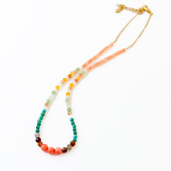 Dainty Coral and Turquoise Necklace with Agate and Jade