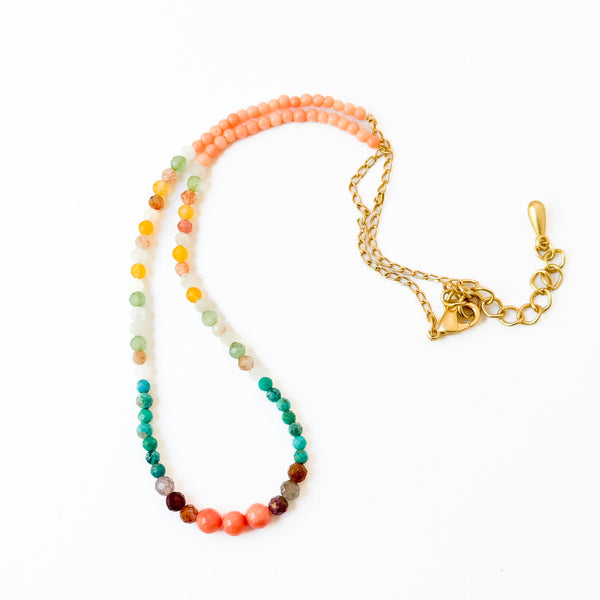 Dainty Coral and Turquoise Necklace with Agate and Jade